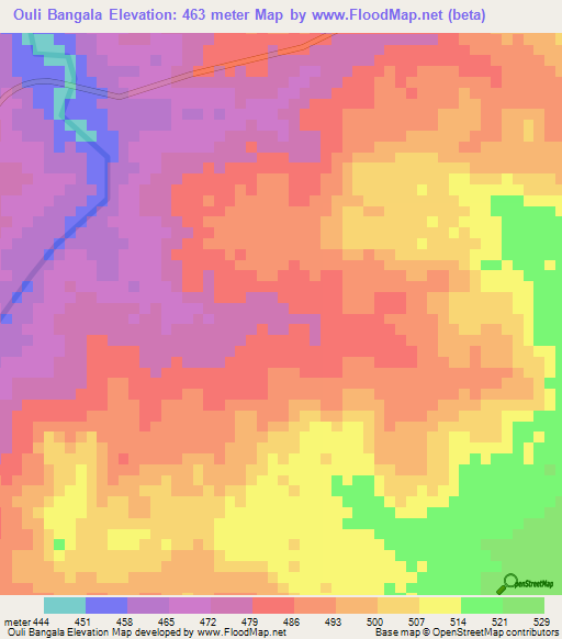 Ouli Bangala,Chad Elevation Map