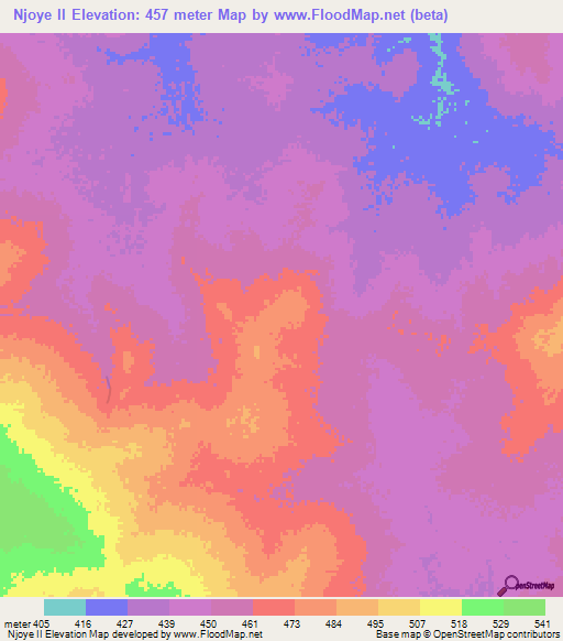 Njoye II,Chad Elevation Map