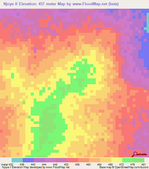 Njoye II,Chad Elevation Map