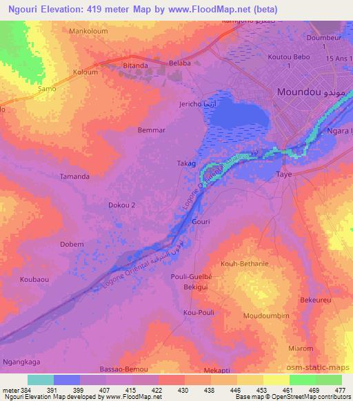 Ngouri,Chad Elevation Map