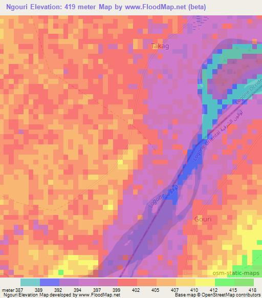 Ngouri,Chad Elevation Map