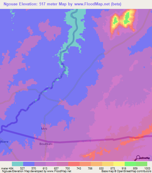 Ngouae,Chad Elevation Map