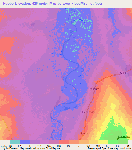 Ngobo,Chad Elevation Map