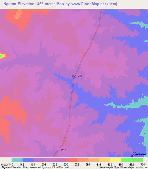 Ngaran,Chad Elevation Map