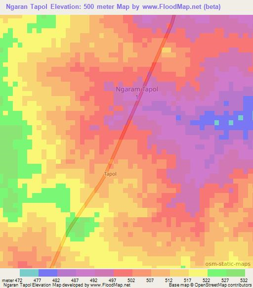Ngaran Tapol,Chad Elevation Map