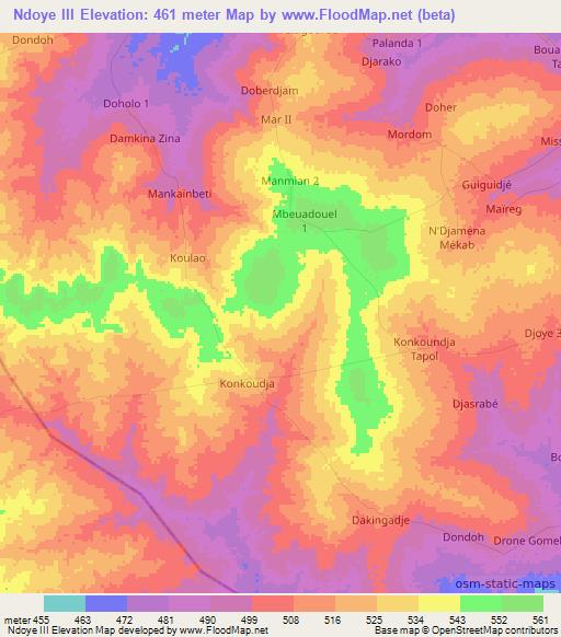 Ndoye III,Chad Elevation Map