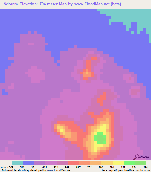 Ndoram,Chad Elevation Map