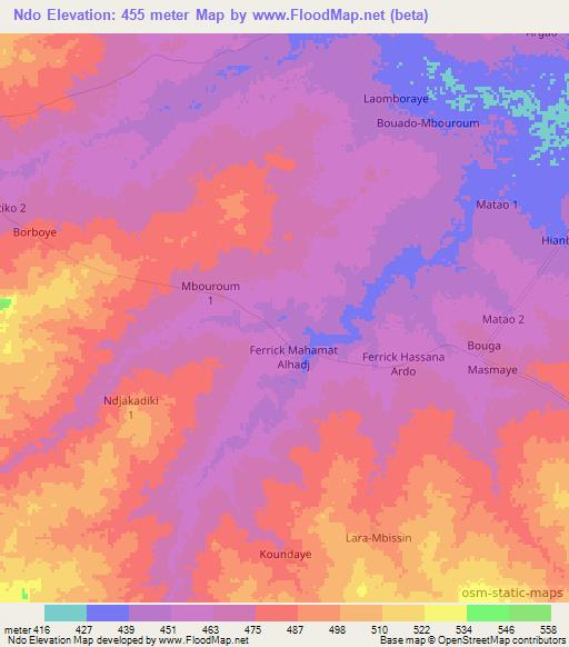 Ndo,Chad Elevation Map