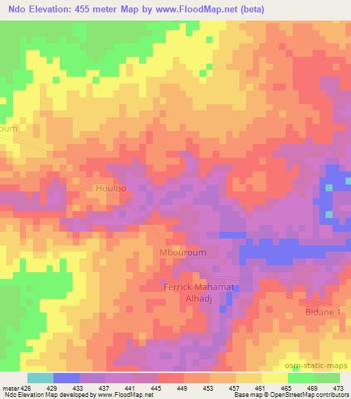 Ndo,Chad Elevation Map