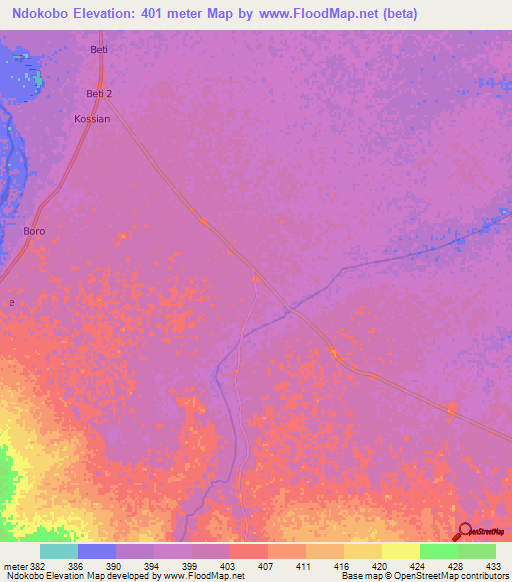 Ndokobo,Chad Elevation Map