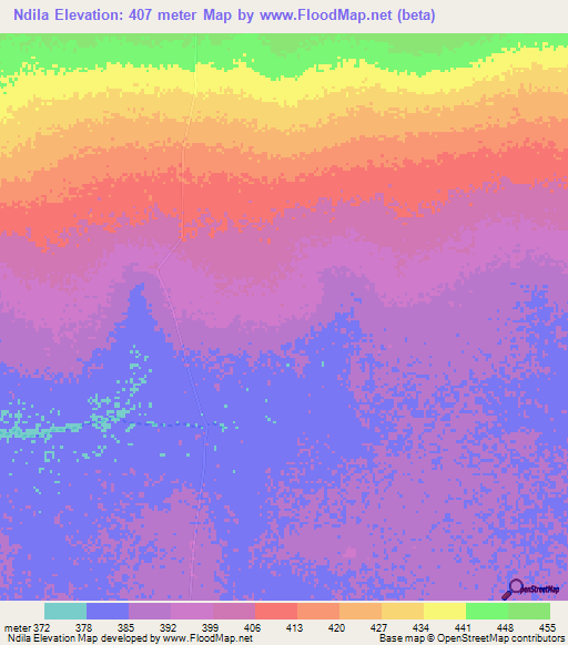 Ndila,Chad Elevation Map