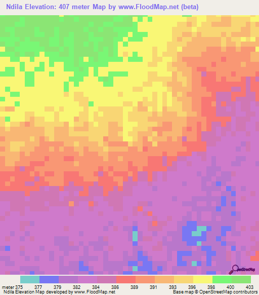 Ndila,Chad Elevation Map