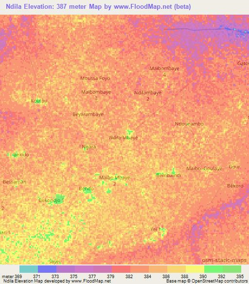 Ndila,Chad Elevation Map