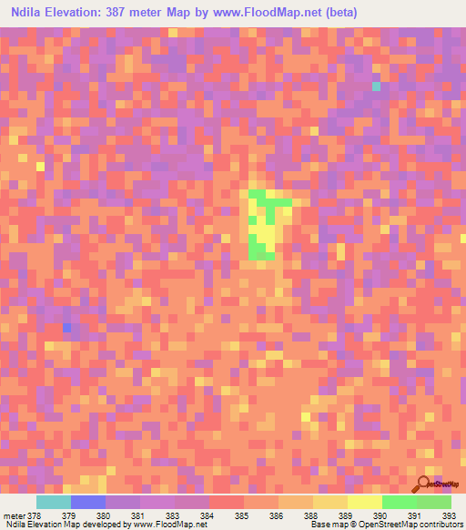 Ndila,Chad Elevation Map