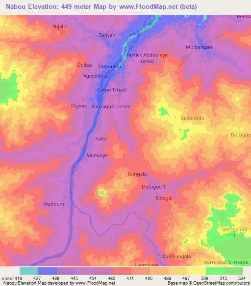 Nabou,Chad Elevation Map