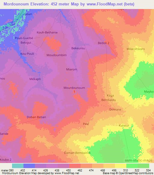 Mordounoum,Chad Elevation Map