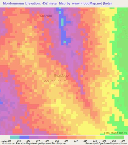 Mordounoum,Chad Elevation Map