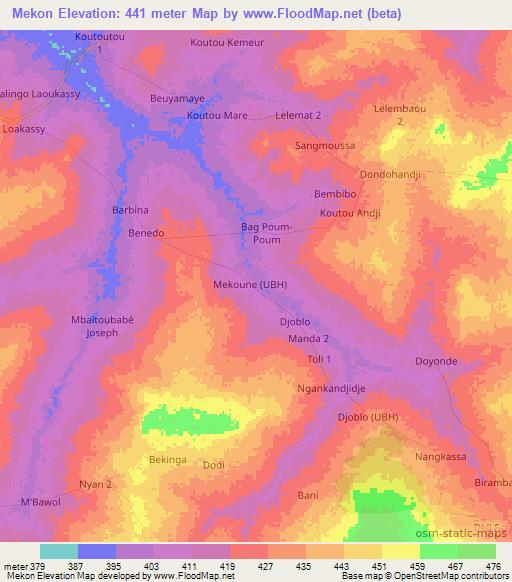 Mekon,Chad Elevation Map