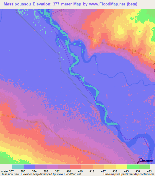 Massipoussou,Chad Elevation Map