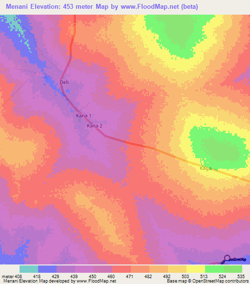 Menani,Chad Elevation Map