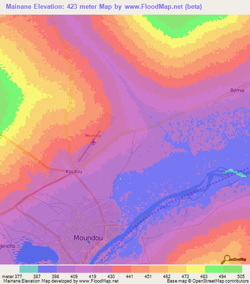 Mainane,Chad Elevation Map