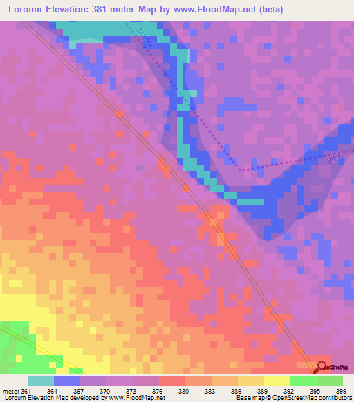 Loroum,Chad Elevation Map