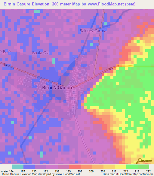 Birnin Gaoure,Niger Elevation Map