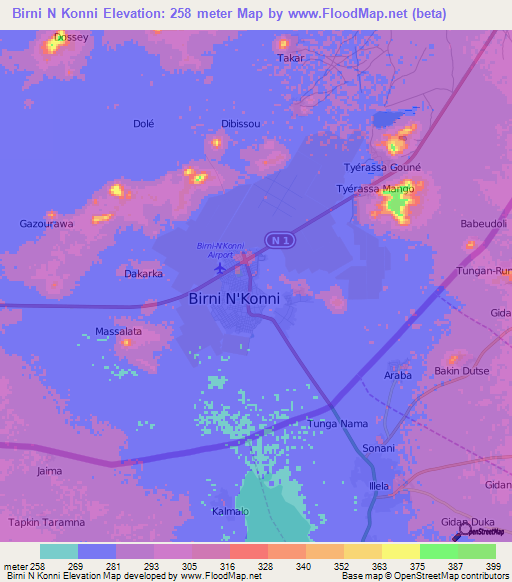 Birni N Konni,Niger Elevation Map