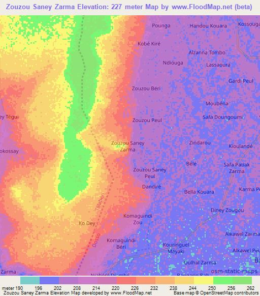 Zouzou Saney Zarma,Niger Elevation Map