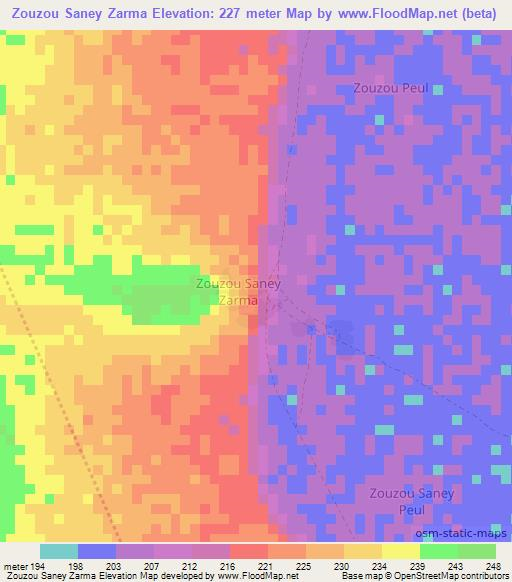 Zouzou Saney Zarma,Niger Elevation Map