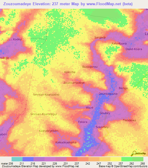 Zouzoumadeye,Niger Elevation Map