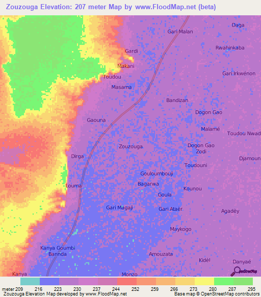 Zouzouga,Niger Elevation Map