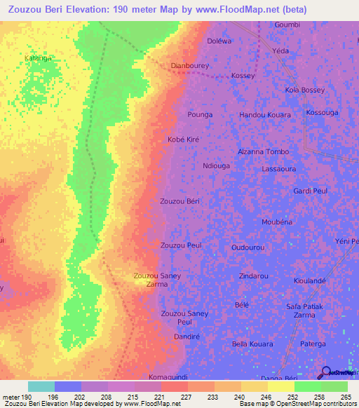 Zouzou Beri,Niger Elevation Map