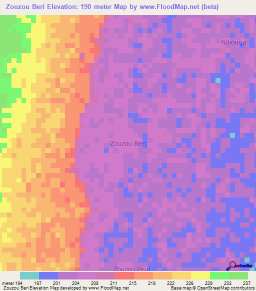 Zouzou Beri,Niger Elevation Map