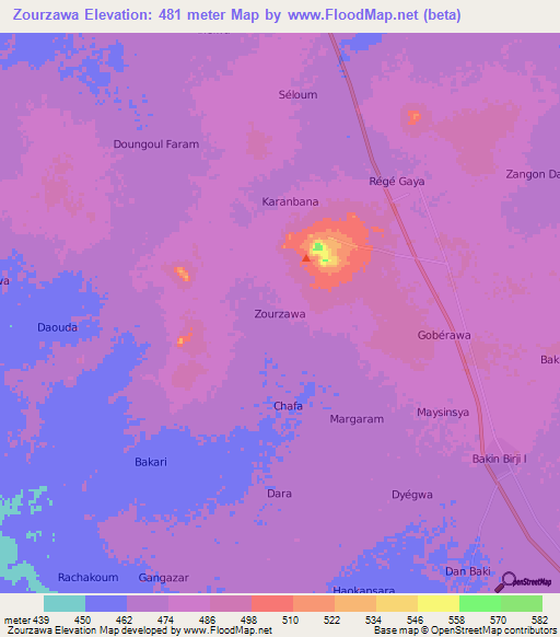 Zourzawa,Niger Elevation Map