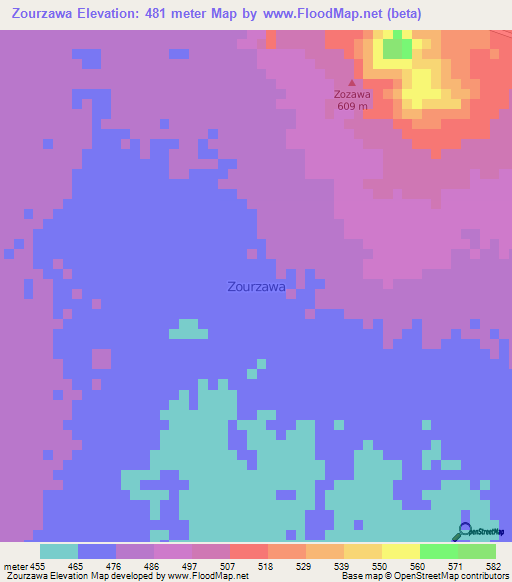 Zourzawa,Niger Elevation Map