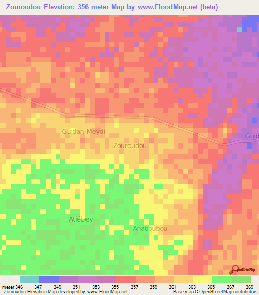 Zouroudou,Niger Elevation Map