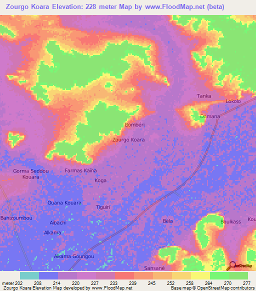 Zourgo Koara,Niger Elevation Map