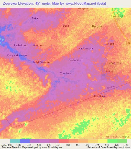 Zourewa,Niger Elevation Map