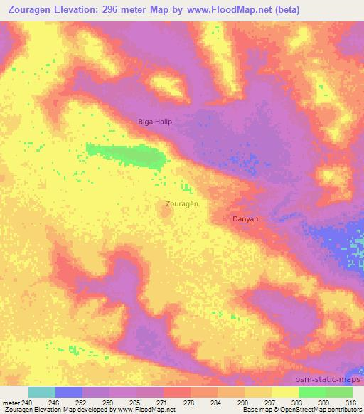 Zouragen,Niger Elevation Map