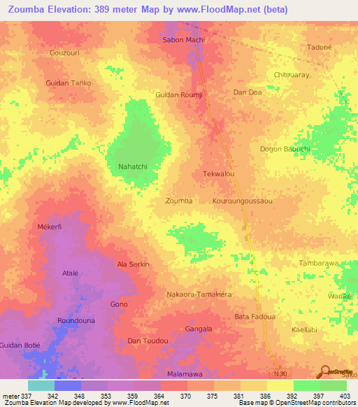 Zoumba,Niger Elevation Map