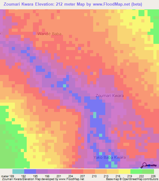 Zoumari Kwara,Niger Elevation Map