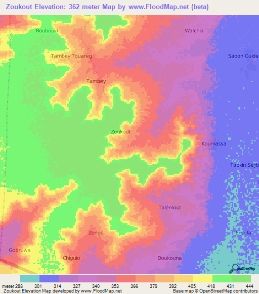 Zoukout,Niger Elevation Map