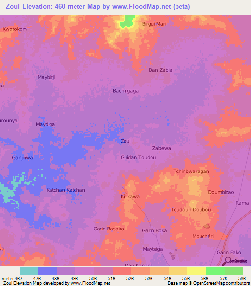 Zoui,Niger Elevation Map