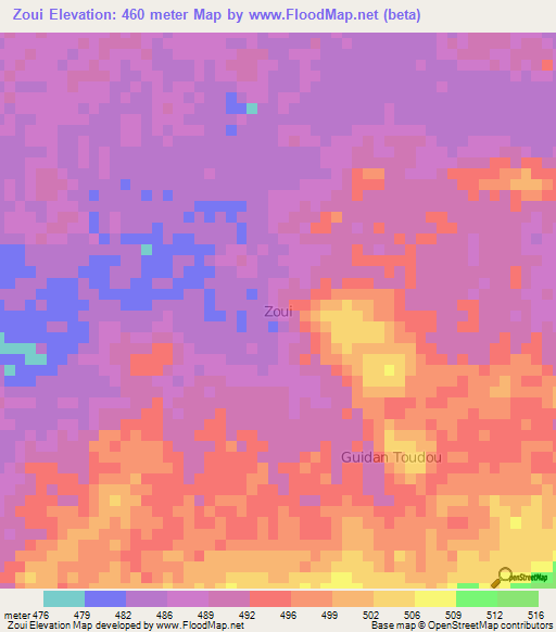 Zoui,Niger Elevation Map