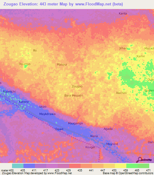 Zougao,Niger Elevation Map