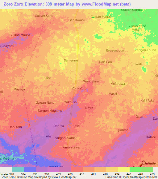 Zoro Zoro,Niger Elevation Map