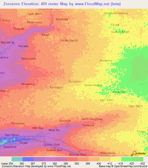 Zorozoro,Niger Elevation Map