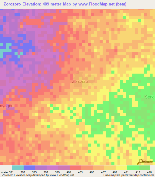 Zorozoro,Niger Elevation Map