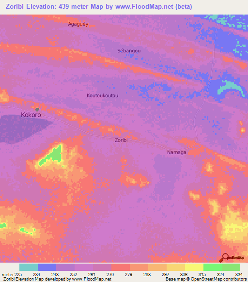 Zoribi,Niger Elevation Map